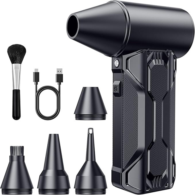 Compressed air dust collector, 110,000 RPM high-speed electric air dust collector, with brushless motor, 3 speed settings, rechargeable cordless dust collector, fast charging, suitable for PCs, keyboa
